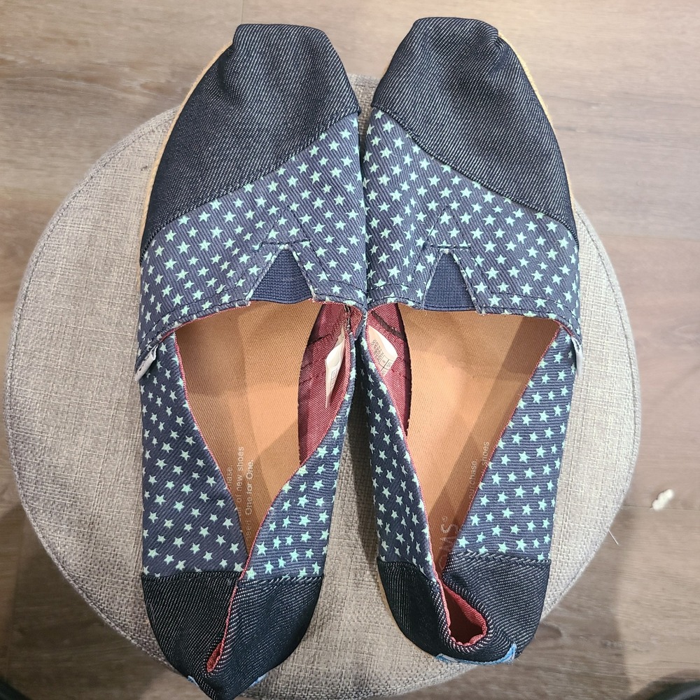 TOMS Alpargata Blue Denim Mint Green Star Print Slip On Shoes Womens‎ 9 - Picture 3 of 15